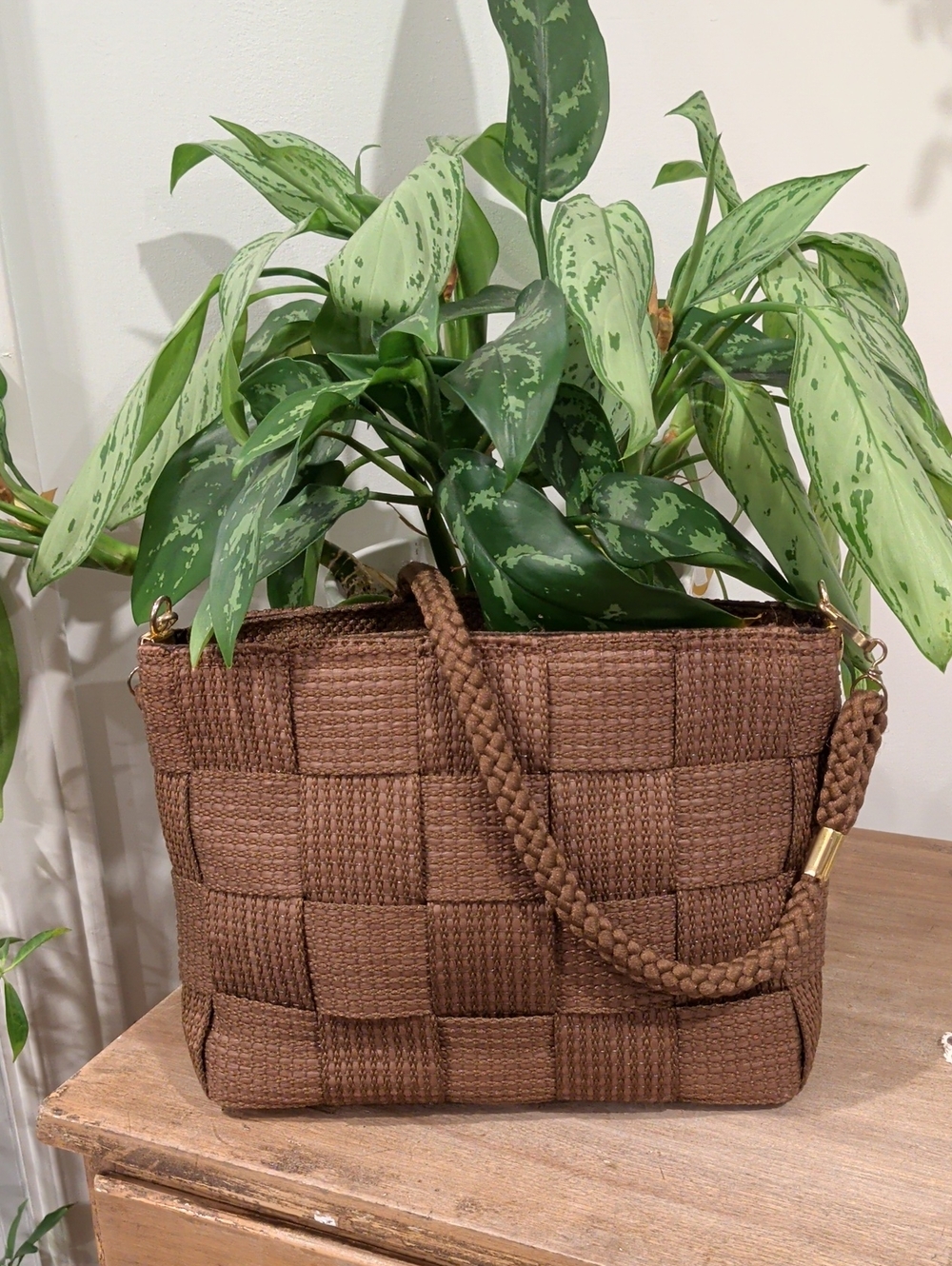 Vintage Braided Weave Brown Shoulder Bag - Casual Everyday Tote